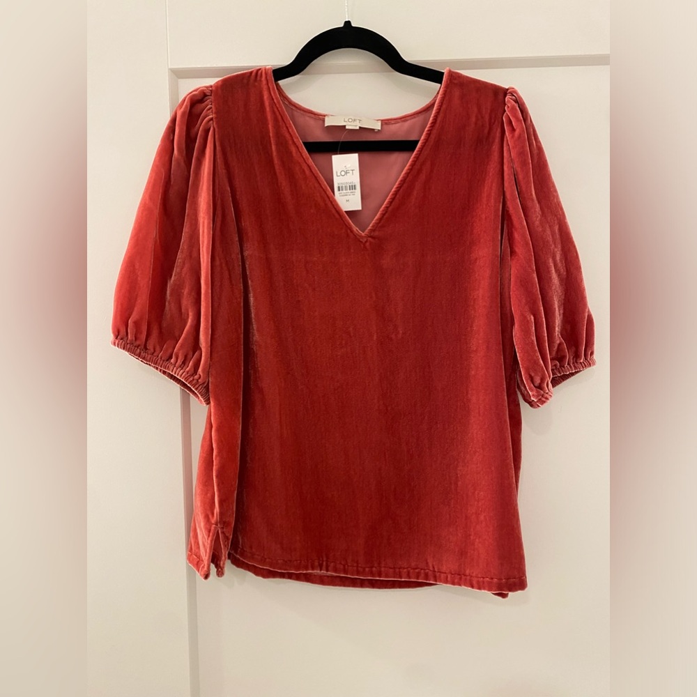LOFT red/pink velvet top